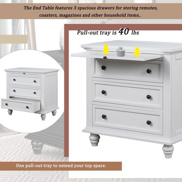 27.6'' Painted Nightstand with Pull-Out Tray & 3 Drawers, Minimalist Bedside Cabinet with Rubber Legs & Metal Handles, Suitable for Bedroom, Sofa Side & Office