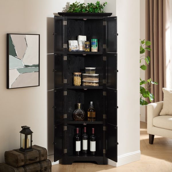 2-241.jpg 4-Tier 72" Tall Corner Kitchen Pantry Storage Cabinet with 8 Doors, Farmhouse Style Corner Cabinet with Shelves, Multifunctional Bookshelf & Storage Cabinet for Bathroom and Living Room