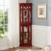 2-242.jpg Lighted Corner Curio Display Cabinet with Tempered Glass Door & Adjustable Glass Shelves, Multi-Use Bar Storage Cabinet with Included Bead Bulb