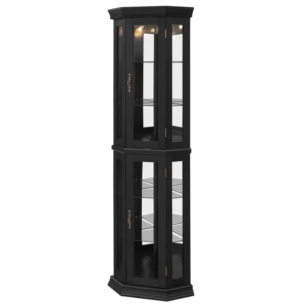 2-248.jpg Lighted Corner Curio Cabinet with Tempered Glass Doors & Adjustable Shelving, Includes Bead Bulb, Perfect Home Bar Cabinet & Decorative Display Case