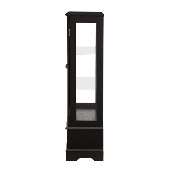 Lighted Glass Curio Cabinet with Adjustable Shelves, Elegant 2-Door Display Cabinet Featuring a Built-in Drawer, Bulb Included