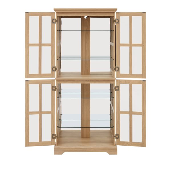Antique Curio Display Cabinet with 4 Glass Doors & Adjustable Shelves, Vintage Showcase for Collectibles, Suitable for Home & Office Use, E26 Bulb Included