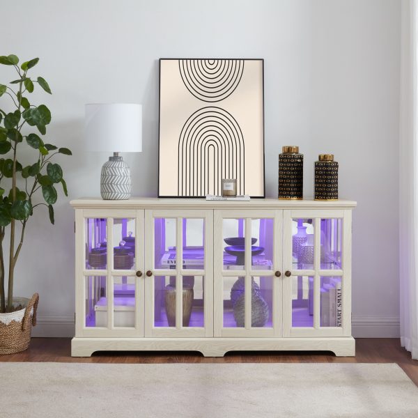 LED Antique Curio Display Cabinet with 4 Glass Doors & Adjustable Shelves, Vintage Style Showcase for Collectibles, Ideal for Home and Office Use