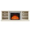 Large Faux Stacked Stone Media Console with Storage Cabinet & Rack, Modern TV Stand with 23-Inch Fireplace Insert