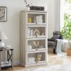 4-Tier Glass Display Cabinet with Flip-Up Glass Doors, Multi-Functional Curio Storage for Collectibles, Toy Figures & Books, Suitable as a Living Room Bookcase