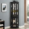 Lighted Corner Curio Cabinet with Tempered Glass Doors and Shelves C Elegant Oak Finish, Perfect Display & Storage for Living Room and Bedroom