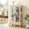 2-Door Curio Cabinet with Tempered Glass Doors, Mirrored Back Panel & Adjustable Shelves C Lighted Display Cabinet with Bulb Included for Home and Office
