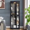 Elegant Lighted Glass Curio Display Cabinet with Wooden Frame C Multi-Purpose Storage for Living Room, Kitchen and Pantry, Bulb Included, Perfect for Wine, Toys and Collectibles