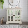 2-269.jpg LED Lighted Curio Display Cabinet with Lattice Doors, Adjustable Shelves & Retro Design, Multi-Functional Quality Showcase for Antiques, Elegant Bookcase & Storage Cabinet for Home Decoration and Organization
