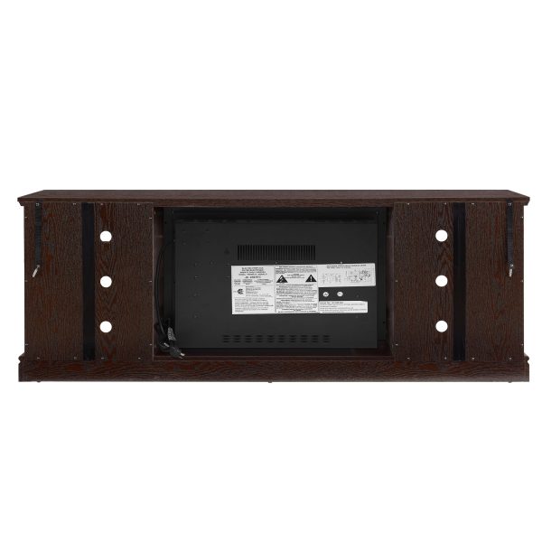 Large TV Media Console with Faux Stacked Stone Surround, TV Storage Rack with Spacious Storage Cabinet & 23" Fireplace Insert, Modern TV Stand for Living Room
