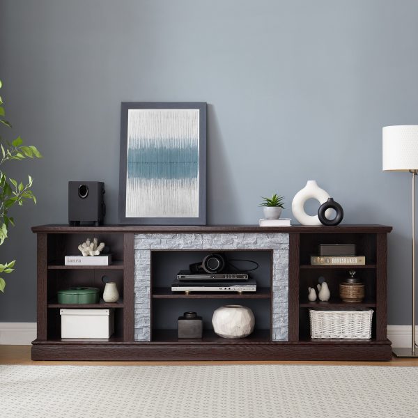 Large Faux Stacked Stone TV Stnad, Desk Storage Rack, Media Console Table with Large Storage Cabinet,Modern TV Media Entertaionment Stand
