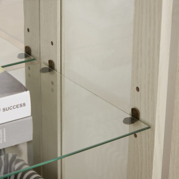 Lighted Curio Cabinet with Adjustable Glass Shelves, 2 Doors & 1 Drawer, Glass Wine Cabinet & Sideboard with Bulb Included