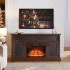 Embossed Pattern TV Stand with 23" Fireplace Insert, Media Console with Open & Closed Storage & Sliding Door for Living Room & Bedroom