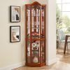2-283.jpg Lighted Corner Glass Curio Cabinet with Carved Decoration, Wine & Bar Cabinet Featuring Adjustable Glass Shelves & Included Bulb