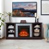 2-288.jpg Mantel Electric Fireplace TV Media Stand with Faux Stacked Stone Surround, Modern Entertainment Console with Open Storage & 18" Fireplace Insert