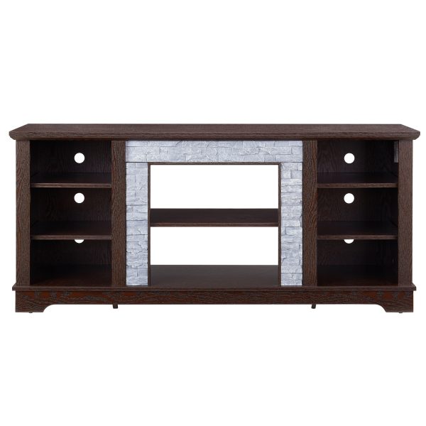 2-289.jpg TV Media Stand with Faux Stacked Stone Surround, Modern Entertainment Console Featuring Open Storage