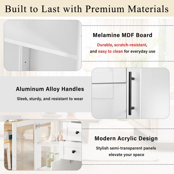 58.3" Modern Buffet Sideboard Storage Cabinet with 4 Doors, 2 Drawers, Adjustable Shelves, Built-in Power Outlet, Acrylic Panels & Aluminum Alloy Handles, for Dining Room, Living Room and Kitchen