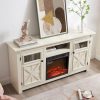 2-293.jpg 2-Door Farmhouse TV Media Stand, Barn-Inspired Entertainment Console with 18" Fireplace Insert