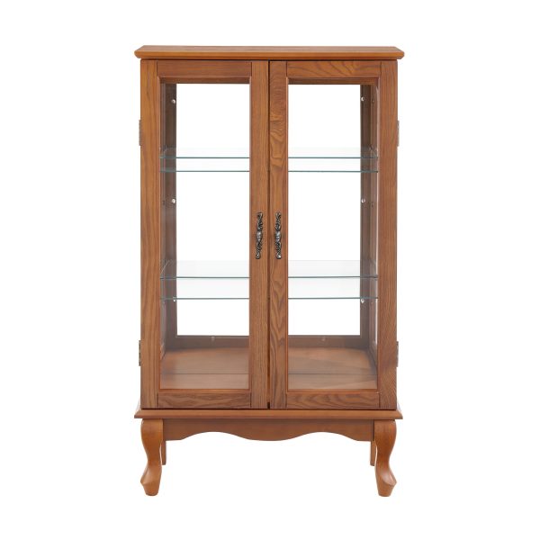 2-Door Lighted Curio Cabinet with Tempered Glass Doors, Mirrored Back & Adjustable Shelves C Bulb Included for Home & Office