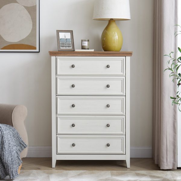 Modern 5-Drawer Dresser, Farmhouse Style Storage Cabinet for Clothes & Daily Essentials, Perfect for Living Room Organization