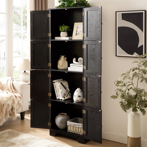 72.4" Tall Freestanding Storage Cabinet with 8 Doors & 4 Shelves, Multi-Purpose Bookshelf for Living Room, Kitchen, Dining Room & Office