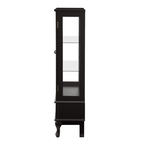 2-304.jpg Lighted Curio Cabinet with 2 Glass Doors, Adjustable Shelves & Drawer - Light Black Finish, Wine Display & Home Storage Decor