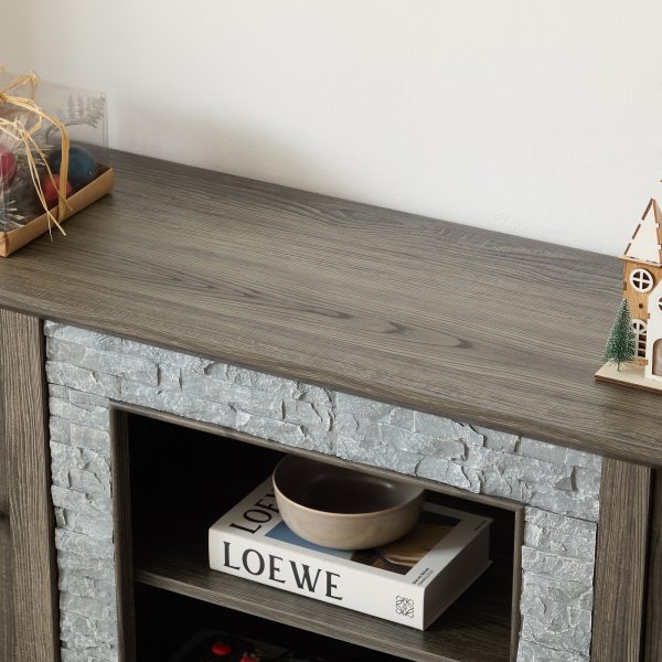 58" Modern TV Stand with 2-Door Storage, Faux Stone Media Console, Grey Large Entertainment Center for Living Room