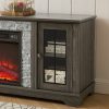 Modern 58" TV Stand with 18" Electric Fireplace, Faux Stone Media Console & 2-Door Storage, Grey Living Room Entertainment Center