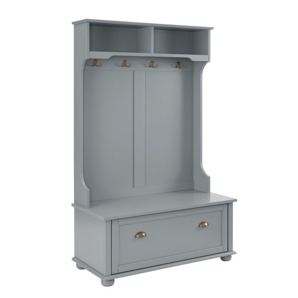 2-308.jpg Modern Classic Hall Tree with Coat Hooks & Shoe Storage Bench, Entryway Organizer with Open Shelves and Shoe Cabinets