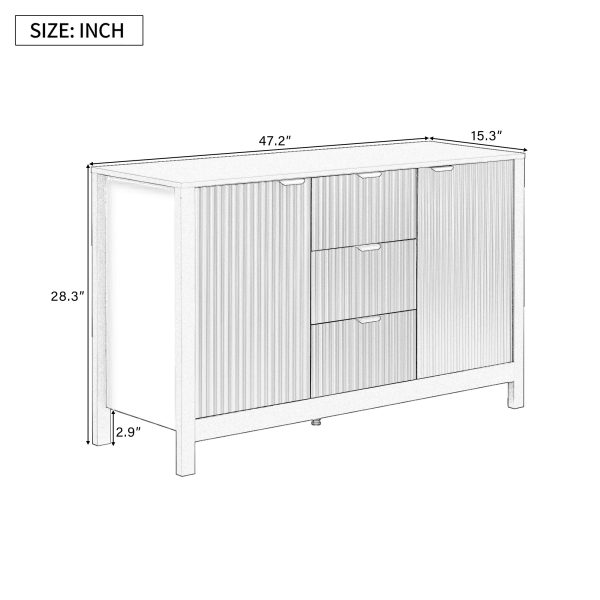 2-31.jpg Wave-Design Storage Sideboard with 3 Adjustable Shelves, 3 Drawers & Soft-Close Doors, Metal Handle Accent Console Table for Study, Hallway & Living Room, Available in 3 Colors