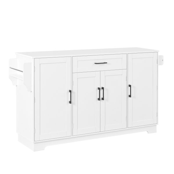 54.3" Sideboard Buffet Storage Cabinet with 4 Doors, 1 Drawer & Adjustable Shelves, Melamine MDF Construction, Aluminum Alloy Handles, Side Shelves & Hanging Rod, Ideal for Dining Room