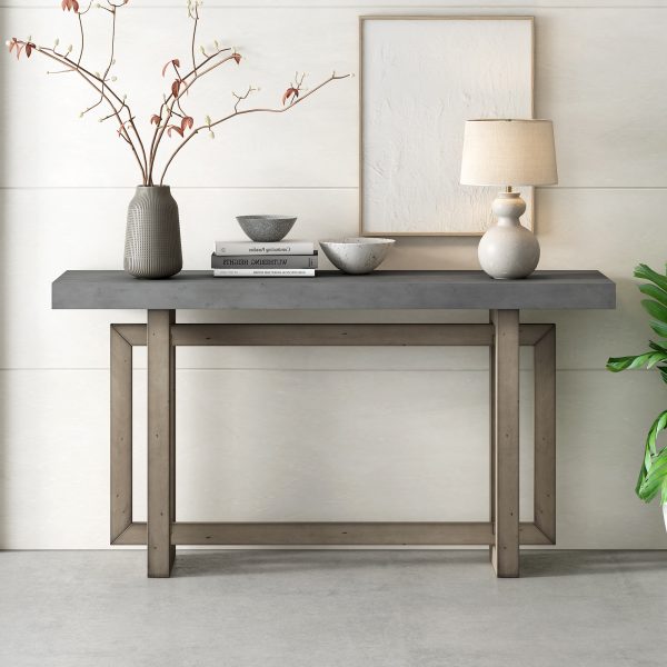 2-34.jpg 59.1'' Painted Entryway Console Table with Pine Veneer, Unique Triple Rectangle Design, Thick Solid Pine Wood Legs, Extra Long Sofa Table for Hallway, Living Room & Kitchen