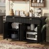 2-35.jpg Modern 55.1'' Buffet Sideboard Cabinet with 2 Drawers & 4 Doors, Adjustable Shelves, Wave-Pattern Design, Aluminum Handles & Painted MDF, Scandinavian Storage Cabinet for Dining Room & Living Room