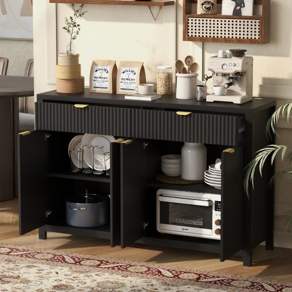 2-35.jpg Modern 55.1'' Buffet Sideboard Cabinet with 2 Drawers & 4 Doors, Adjustable Shelves, Wave-Pattern Design, Aluminum Handles & Painted MDF, Scandinavian Storage Cabinet for Dining Room & Living Room