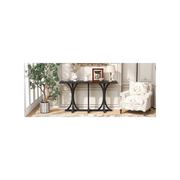 59.8'' Wooden Console Table with Oak Veneer Tabletop, Farmhouse Entryway Table with Slender Curved Rubber Wood Legs, Ideal for Living Room, Entryway, Hallway & Dining Areas