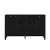 Multi-Functional 4-Door Storage Sideboard with Open Shelf & 2-Tier Adjustable Shelves, Modern Cabinet with Double Hooks for Living Room, Hallway, Dining Room & Office