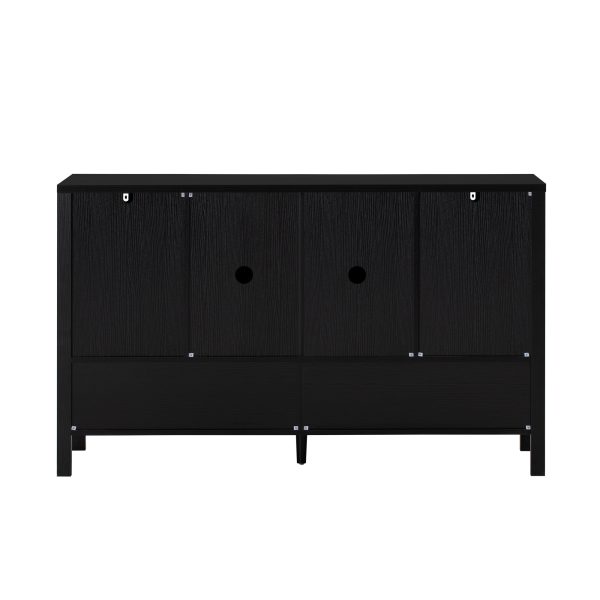 Multi-Functional 4-Door Storage Sideboard with Open Shelf & 2-Tier Adjustable Shelves, Modern Cabinet with Double Hooks for Living Room, Hallway, Dining Room & Office