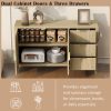 Modern Wave-Pattern Storage Sideboard with 3 Drawers, Large-Capacity Buffet Cabinet with Built-in Hooks & Extra Center Support Leg, Suitable for Living Room, Entryway & Hallway