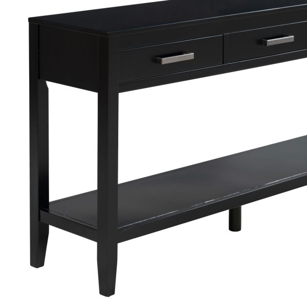 59.1'' Farmhouse Entryway Console Table with 3 Drawers & Open Bottom Shelf, Painted Finish Sofa Table with Vintage Iron Handles, Minimalist Versatile Table for Living Room, Hallway, Kitchen, Bedroom & Office