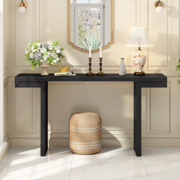 2-48.jpg Large 60-Inch Console Table with Geometric Clean-Line Design, Stylish Painted Entryway Table with Adjustable Leveling Feet, Perfect for Living Room, Entryway and Hallway