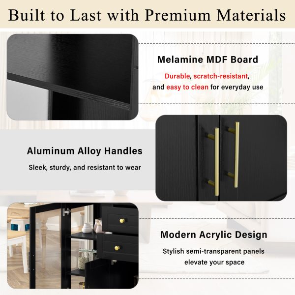 58.3" Modern Buffet Sideboard with 4 Doors, 2 Drawers, Adjustable Shelves, Built-in Power Outlet, Acrylic Panels & Aluminum Alloy Handles, Storage Cabinet for Dining Room, Living Room and Kitchen