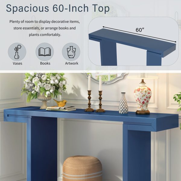 2-58.jpg Large 60-Inch Console Table with Geometric Clean-Line Design, Stylish Painted Entryway Table with Adjustable Leveling Feet, Perfect for Living Room, Entryway & Hallway