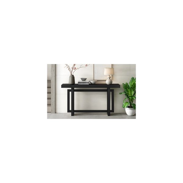 59.1'' Extra Long Painted Console Table with Pine Veneer, Unique Triple Rectangle Design and Thick Pine Wood Legs, Versatile for Entryway, Living Room and Kitchen