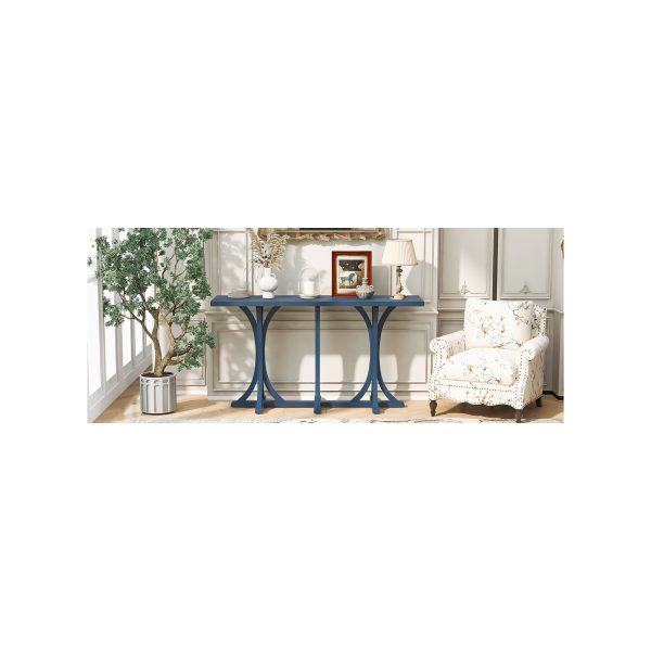 59.8'' Wooden Console Table with Oak Veneer Top, Farmhouse Entryway Table with Rubber Wood Slender Curved Legs, Suitable for Living Room, Entryway, Hallway and Dining Spaces