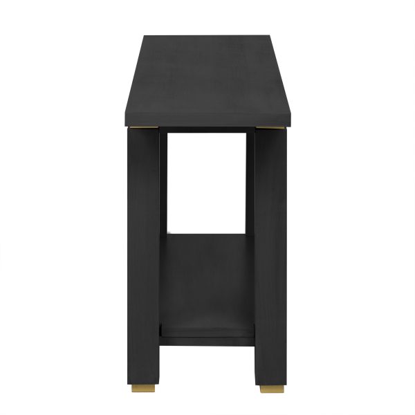 2-63.jpg 62.9" Modern Minimalist Console Table, Solid Wood Entryway & Sofa Table with Metal Decorative Accents, Built-in Open Storage Shelf, Suitable for Living Room and Hallway