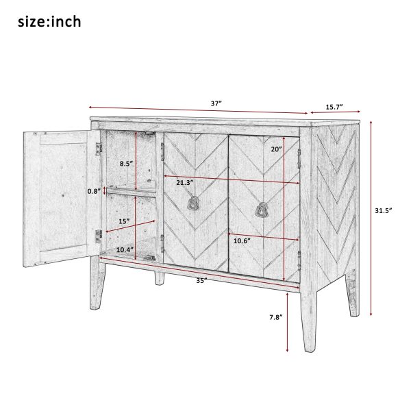 2-72.jpg Adjustable Shelf Storage Sideboard with 3 Vintage Metal Handles & 4 Solid Pine Wood Legs, Perfect for Entryway, Living Room, Study and Dining Room