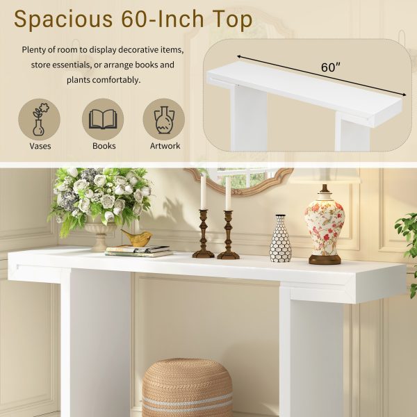 60" Large Console Table with Geometric Clean Lines, Painted Finish & Adjustable Feet C Stylish Entryway Table for Living Room, Entryway and Hallway