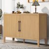 2-8.jpg 47.25-Inch Farmhouse Sideboard with Pine Veneer, 2-Door Retro Buffet & Minimalist Wooden Storage Cabinet with Metal Handles and Adjustable Feet for Living Room & Kitchen