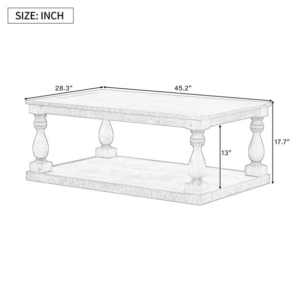 Vintage Coffee Table with Artistic Vase Column Legs & Premium Pine Veneer, Timeless Charm for Living Room and Study