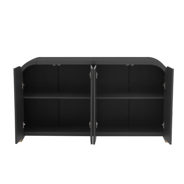 59.8'' Buffet Sideboard Cabinet with Arched Top, 4 Pine Veneer Doors & Wavy Panel Design, Elegant Coffee Bar Console with Adjustable Shelves for Living Room & Foyer